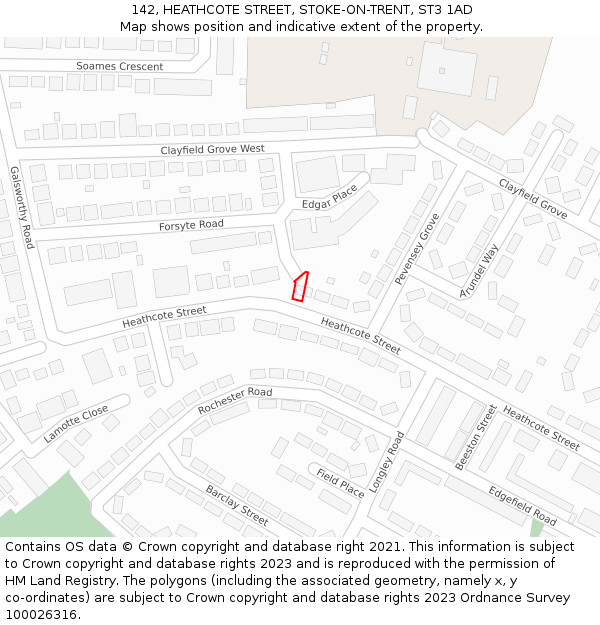 142, HEATHCOTE STREET, STOKE-ON-TRENT, ST3 1AD: Location map and indicative extent of plot