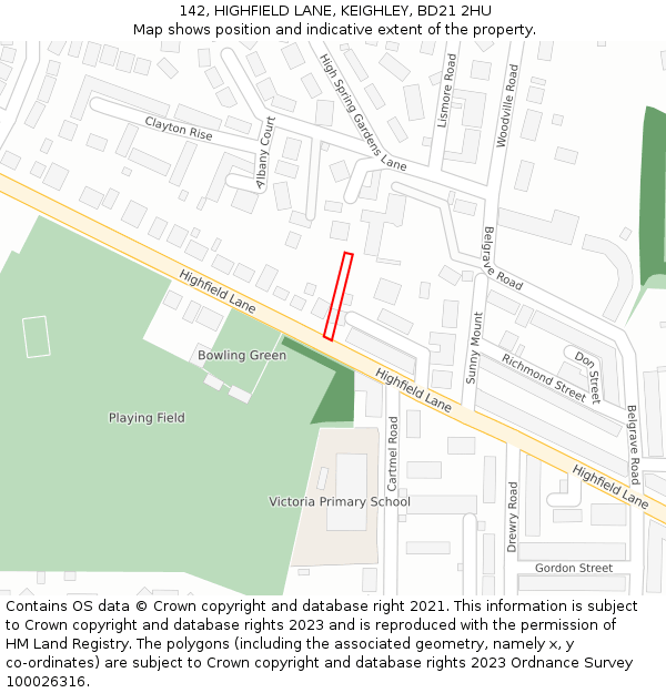 142, HIGHFIELD LANE, KEIGHLEY, BD21 2HU: Location map and indicative extent of plot