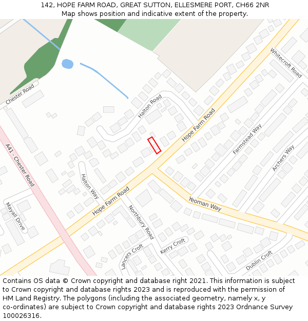 142, HOPE FARM ROAD, GREAT SUTTON, ELLESMERE PORT, CH66 2NR: Location map and indicative extent of plot