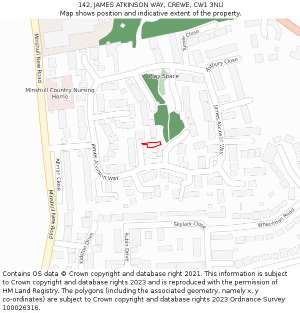 142, JAMES ATKINSON WAY, CREWE, CW1 3NU: Location map and indicative extent of plot