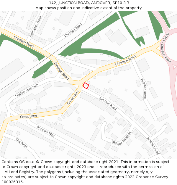 142, JUNCTION ROAD, ANDOVER, SP10 3JB: Location map and indicative extent of plot