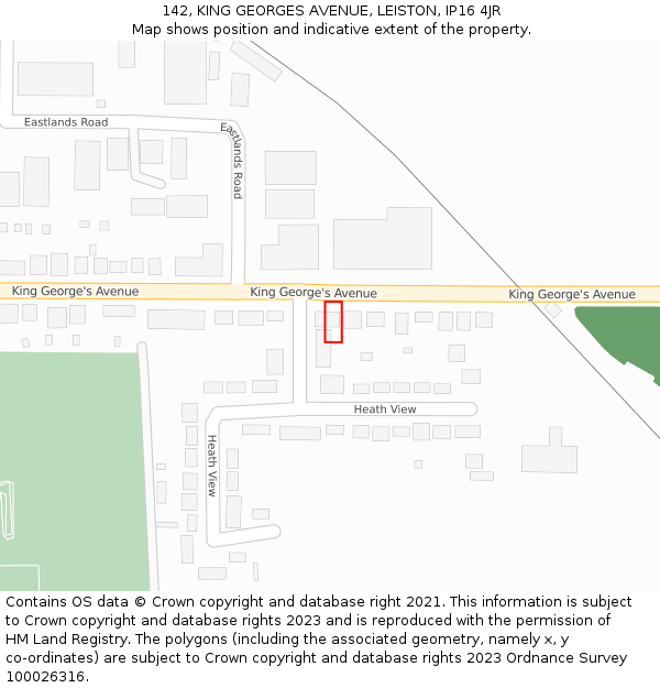 142, KING GEORGES AVENUE, LEISTON, IP16 4JR: Location map and indicative extent of plot