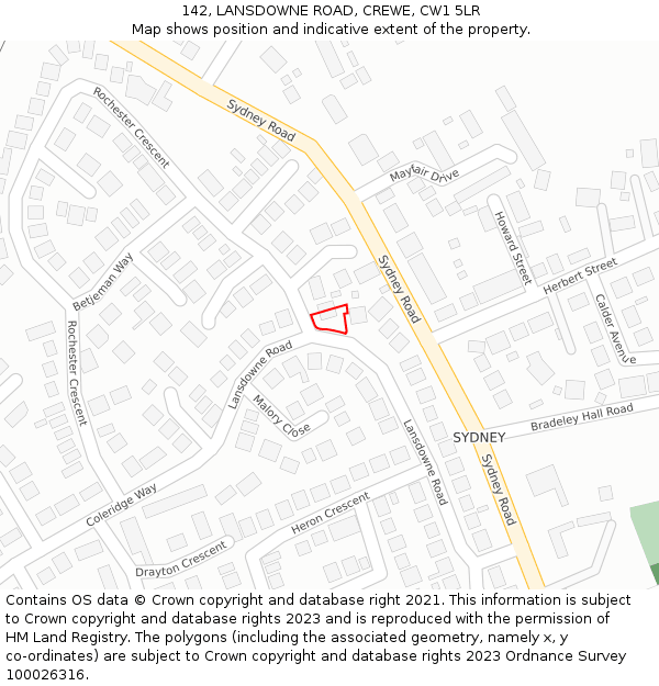 142, LANSDOWNE ROAD, CREWE, CW1 5LR: Location map and indicative extent of plot