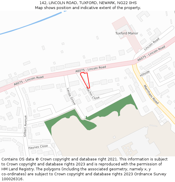 142, LINCOLN ROAD, TUXFORD, NEWARK, NG22 0HS: Location map and indicative extent of plot