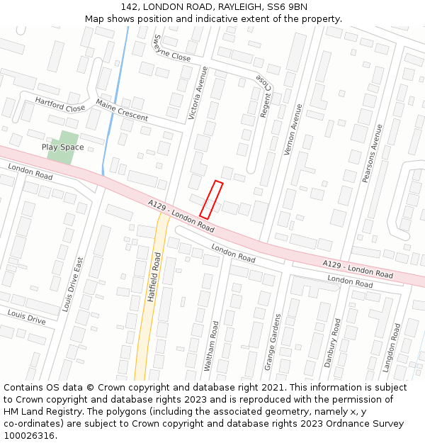 142, LONDON ROAD, RAYLEIGH, SS6 9BN: Location map and indicative extent of plot