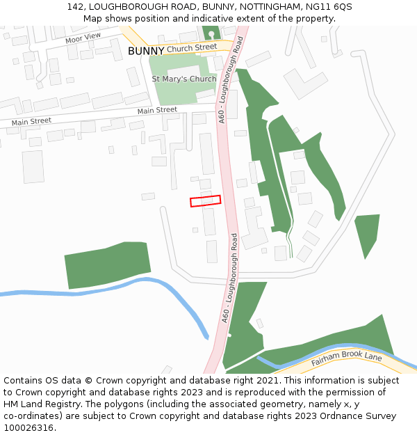 142, LOUGHBOROUGH ROAD, BUNNY, NOTTINGHAM, NG11 6QS: Location map and indicative extent of plot