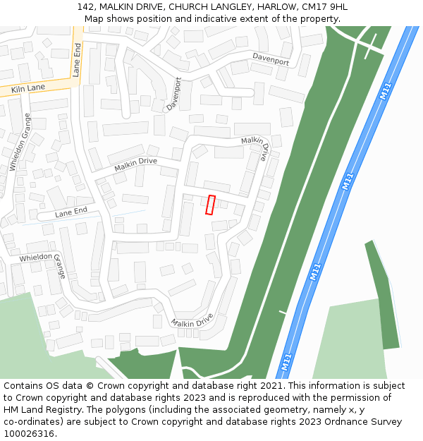 142, MALKIN DRIVE, CHURCH LANGLEY, HARLOW, CM17 9HL: Location map and indicative extent of plot