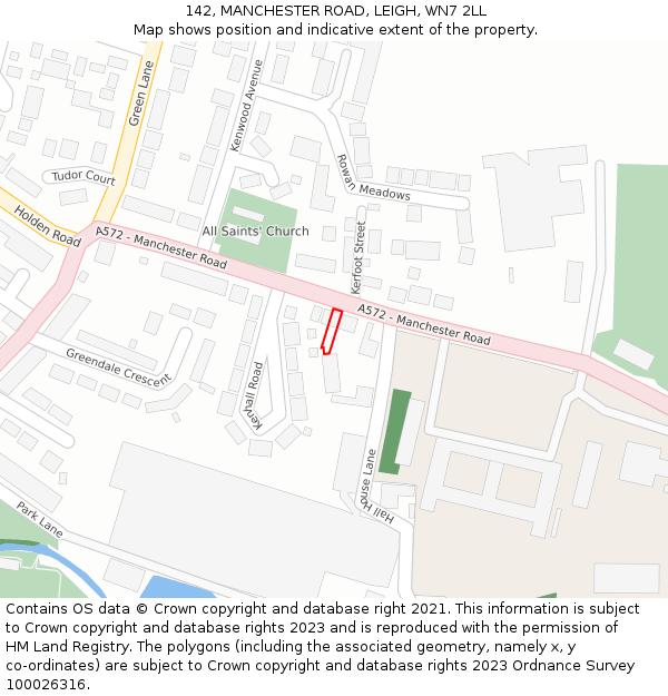 142, MANCHESTER ROAD, LEIGH, WN7 2LL: Location map and indicative extent of plot