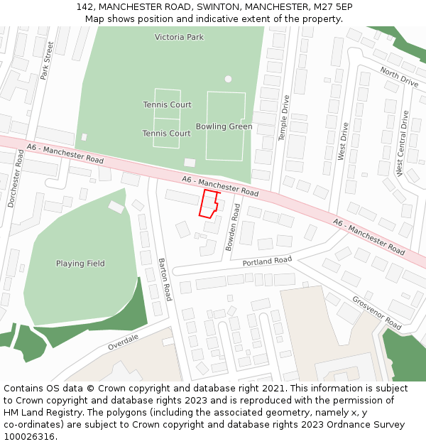 142, MANCHESTER ROAD, SWINTON, MANCHESTER, M27 5EP: Location map and indicative extent of plot