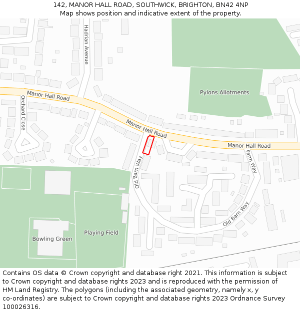 142, MANOR HALL ROAD, SOUTHWICK, BRIGHTON, BN42 4NP: Location map and indicative extent of plot