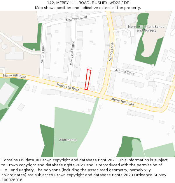 142, MERRY HILL ROAD, BUSHEY, WD23 1DE: Location map and indicative extent of plot