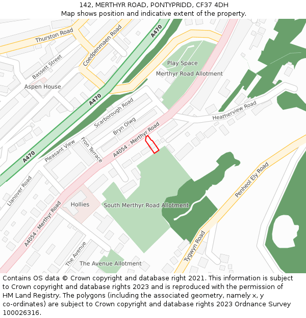 142, MERTHYR ROAD, PONTYPRIDD, CF37 4DH: Location map and indicative extent of plot