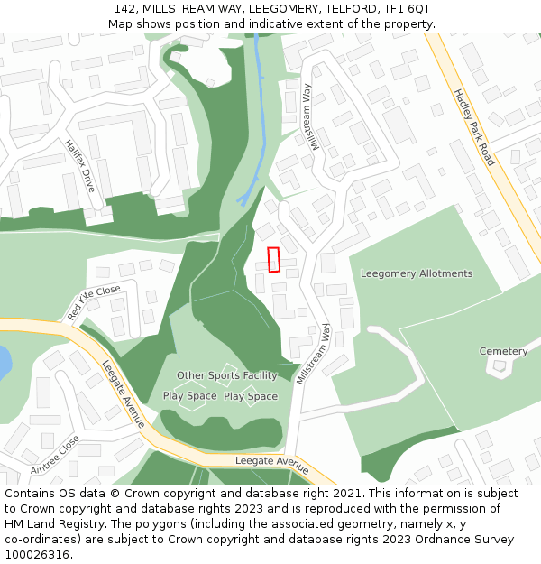 142, MILLSTREAM WAY, LEEGOMERY, TELFORD, TF1 6QT: Location map and indicative extent of plot