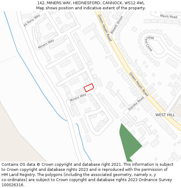 142, MINERS WAY, HEDNESFORD, CANNOCK, WS12 4WL: Location map and indicative extent of plot