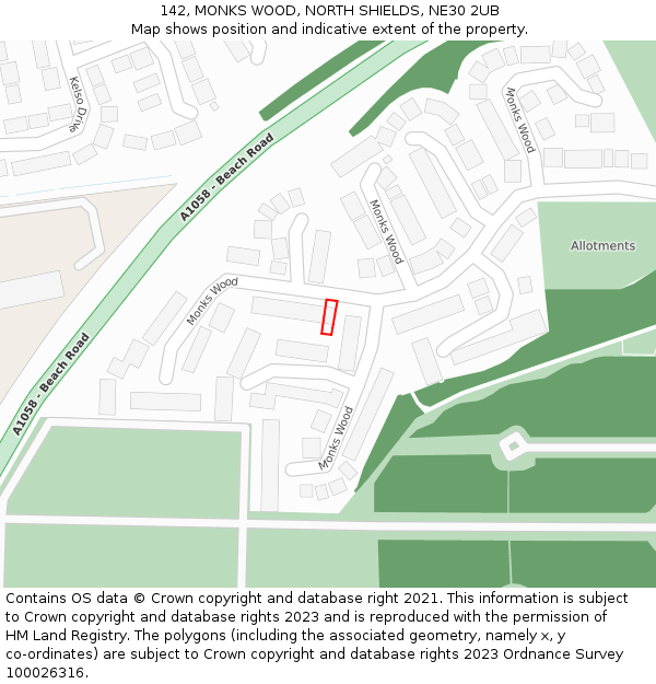 142, MONKS WOOD, NORTH SHIELDS, NE30 2UB: Location map and indicative extent of plot