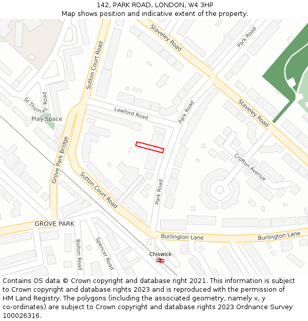 142, PARK ROAD, LONDON, W4 3HP: Location map and indicative extent of plot