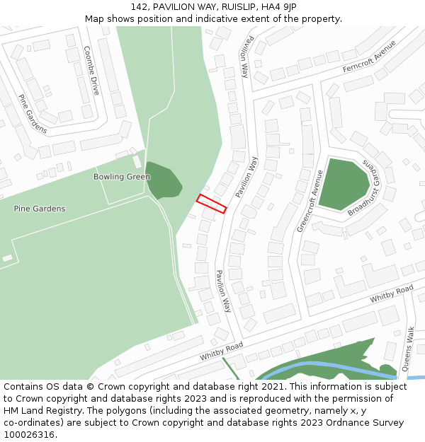 142, PAVILION WAY, RUISLIP, HA4 9JP: Location map and indicative extent of plot