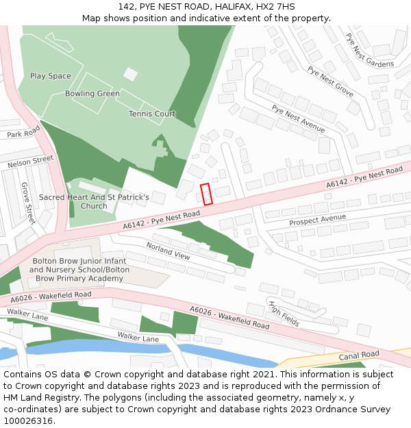 142, PYE NEST ROAD, HALIFAX, HX2 7HS: Location map and indicative extent of plot