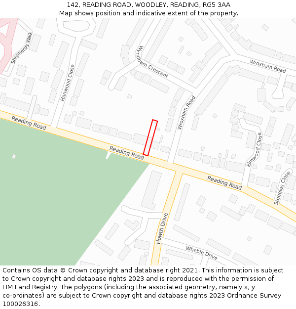 142, READING ROAD, WOODLEY, READING, RG5 3AA: Location map and indicative extent of plot