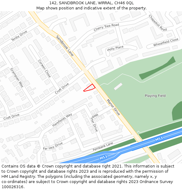 142, SANDBROOK LANE, WIRRAL, CH46 0QL: Location map and indicative extent of plot