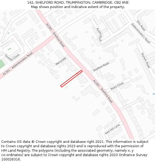 142, SHELFORD ROAD, TRUMPINGTON, CAMBRIDGE, CB2 9NE: Location map and indicative extent of plot