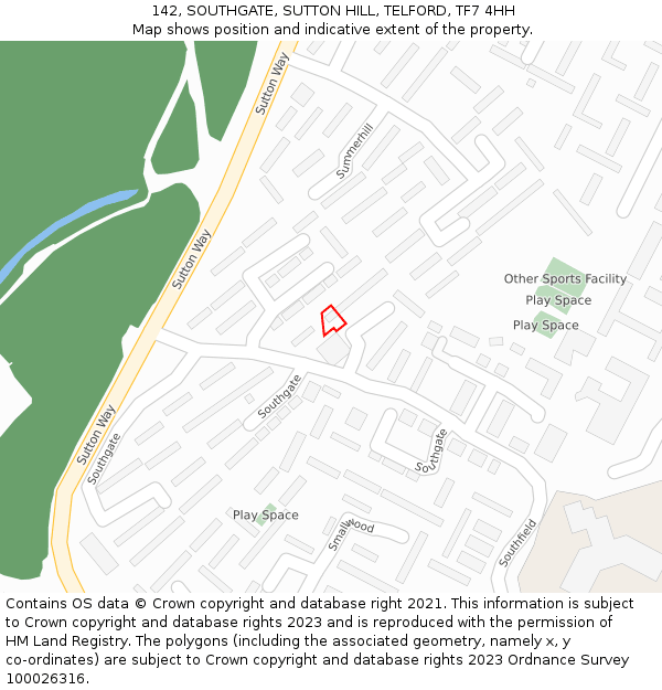 142, SOUTHGATE, SUTTON HILL, TELFORD, TF7 4HH: Location map and indicative extent of plot