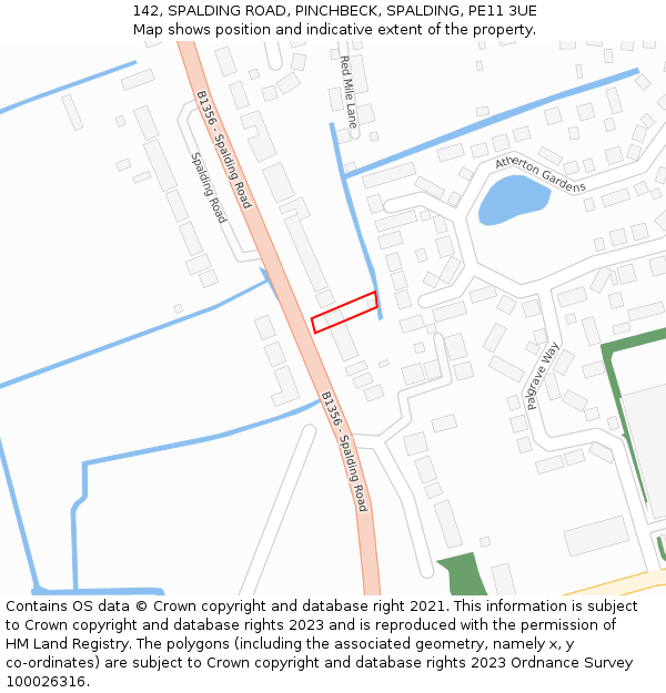 142, SPALDING ROAD, PINCHBECK, SPALDING, PE11 3UE: Location map and indicative extent of plot