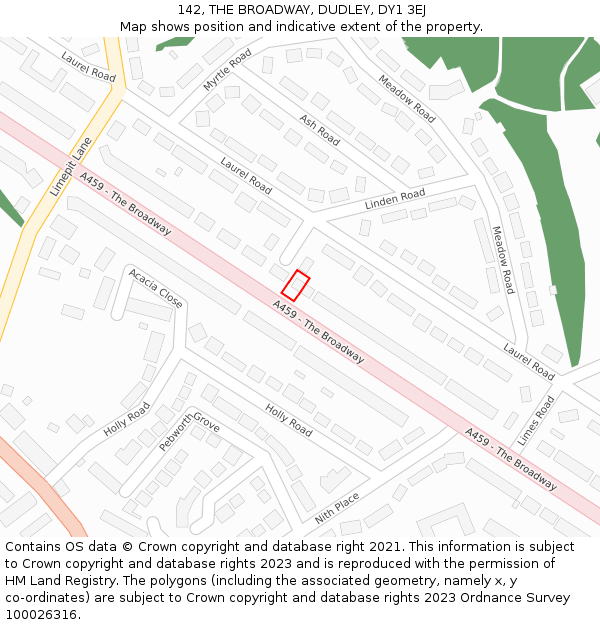 142, THE BROADWAY, DUDLEY, DY1 3EJ: Location map and indicative extent of plot