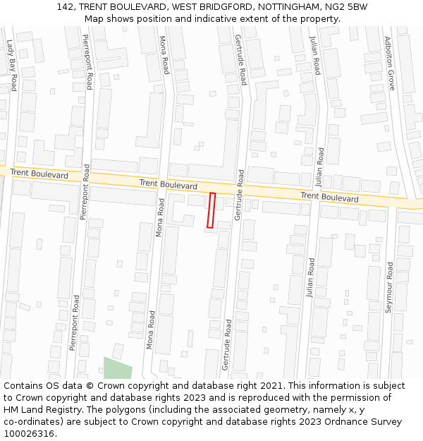 142, TRENT BOULEVARD, WEST BRIDGFORD, NOTTINGHAM, NG2 5BW: Location map and indicative extent of plot