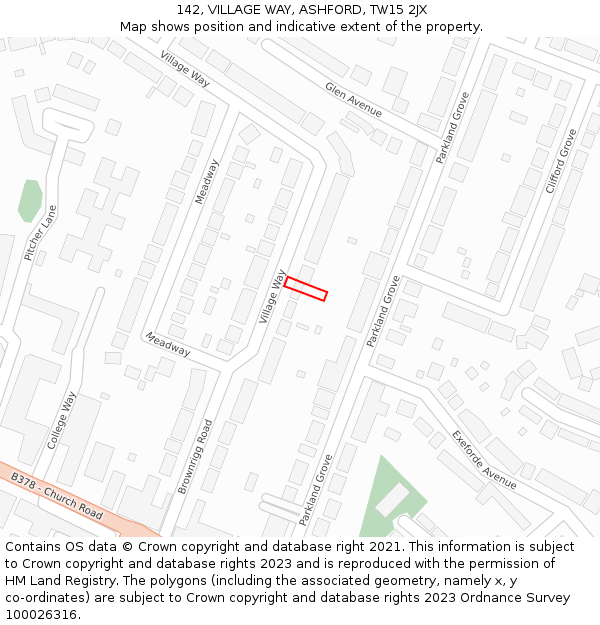 142, VILLAGE WAY, ASHFORD, TW15 2JX: Location map and indicative extent of plot