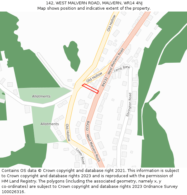 142, WEST MALVERN ROAD, MALVERN, WR14 4NJ: Location map and indicative extent of plot