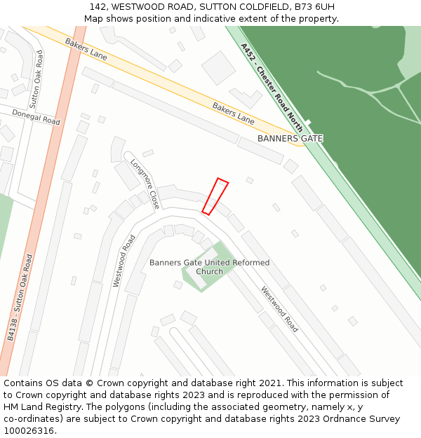 142, WESTWOOD ROAD, SUTTON COLDFIELD, B73 6UH: Location map and indicative extent of plot