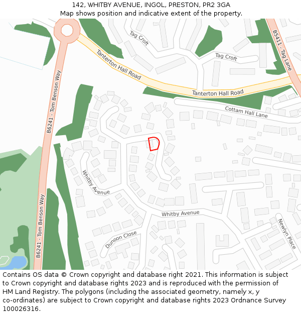 142, WHITBY AVENUE, INGOL, PRESTON, PR2 3GA: Location map and indicative extent of plot