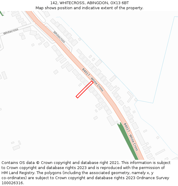 142, WHITECROSS, ABINGDON, OX13 6BT: Location map and indicative extent of plot
