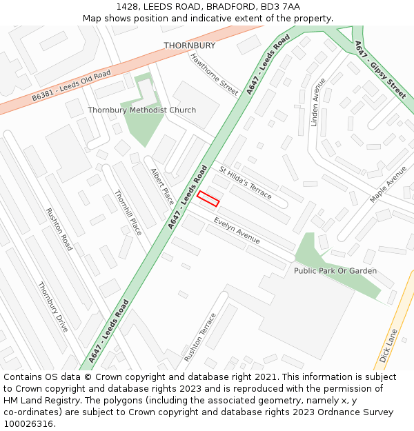 1428, LEEDS ROAD, BRADFORD, BD3 7AA: Location map and indicative extent of plot