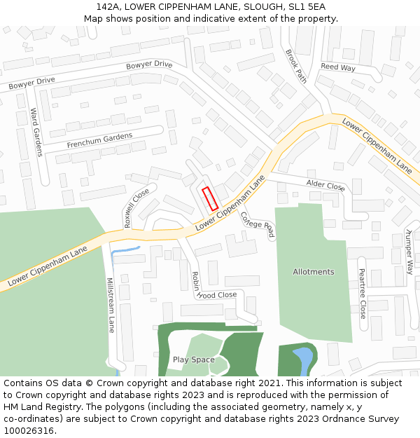 142A, LOWER CIPPENHAM LANE, SLOUGH, SL1 5EA: Location map and indicative extent of plot