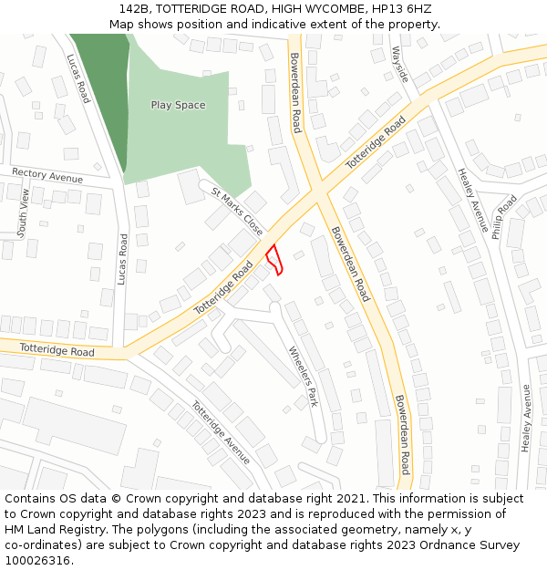 142B, TOTTERIDGE ROAD, HIGH WYCOMBE, HP13 6HZ: Location map and indicative extent of plot