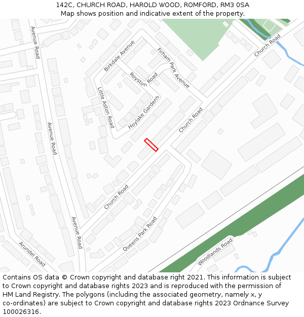 142C, CHURCH ROAD, HAROLD WOOD, ROMFORD, RM3 0SA: Location map and indicative extent of plot