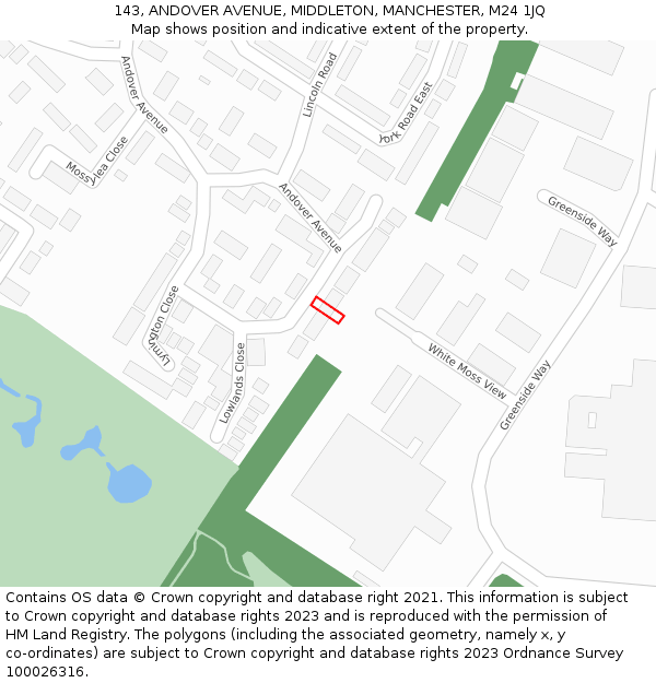 143, ANDOVER AVENUE, MIDDLETON, MANCHESTER, M24 1JQ: Location map and indicative extent of plot