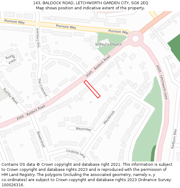 143, BALDOCK ROAD, LETCHWORTH GARDEN CITY, SG6 2EQ: Location map and indicative extent of plot