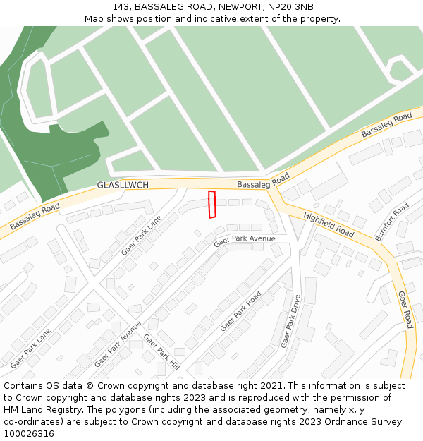 143, BASSALEG ROAD, NEWPORT, NP20 3NB: Location map and indicative extent of plot