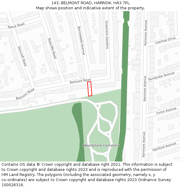 143, BELMONT ROAD, HARROW, HA3 7PL: Location map and indicative extent of plot