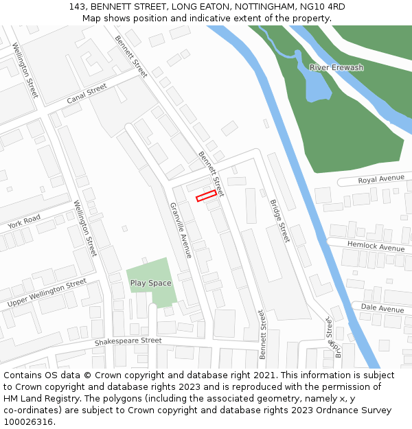 143, BENNETT STREET, LONG EATON, NOTTINGHAM, NG10 4RD: Location map and indicative extent of plot