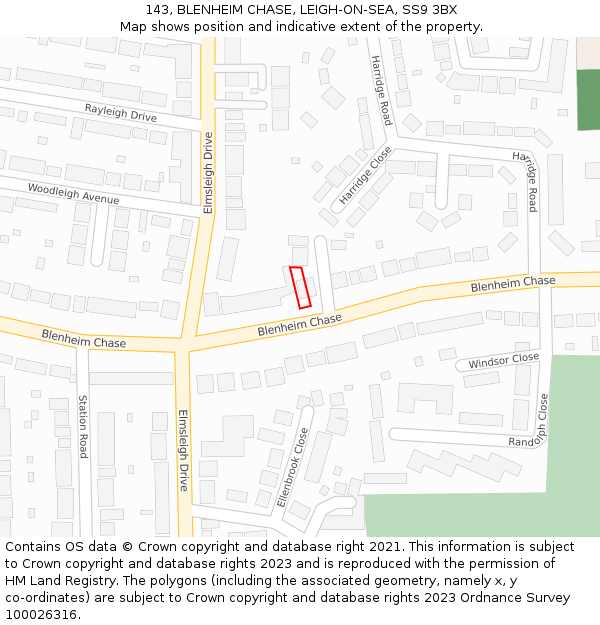 143, BLENHEIM CHASE, LEIGH-ON-SEA, SS9 3BX: Location map and indicative extent of plot