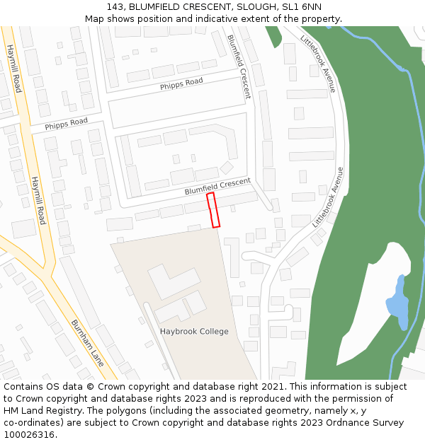 143, BLUMFIELD CRESCENT, SLOUGH, SL1 6NN: Location map and indicative extent of plot