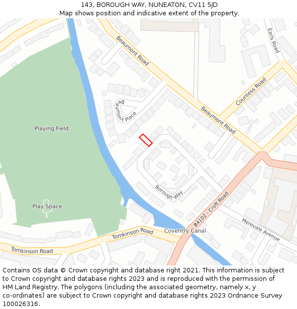 143, BOROUGH WAY, NUNEATON, CV11 5JD: Location map and indicative extent of plot