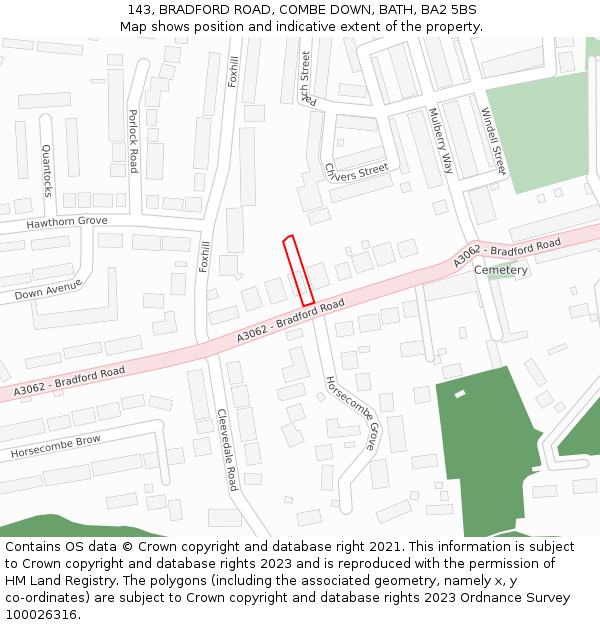 143, BRADFORD ROAD, COMBE DOWN, BATH, BA2 5BS: Location map and indicative extent of plot