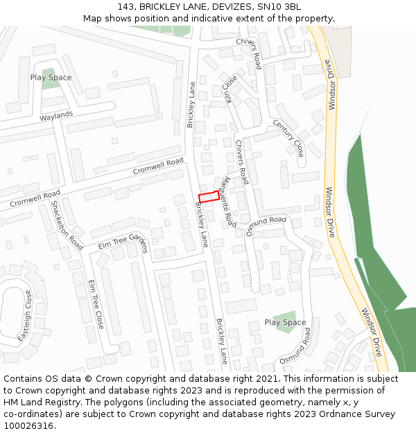 143, BRICKLEY LANE, DEVIZES, SN10 3BL: Location map and indicative extent of plot