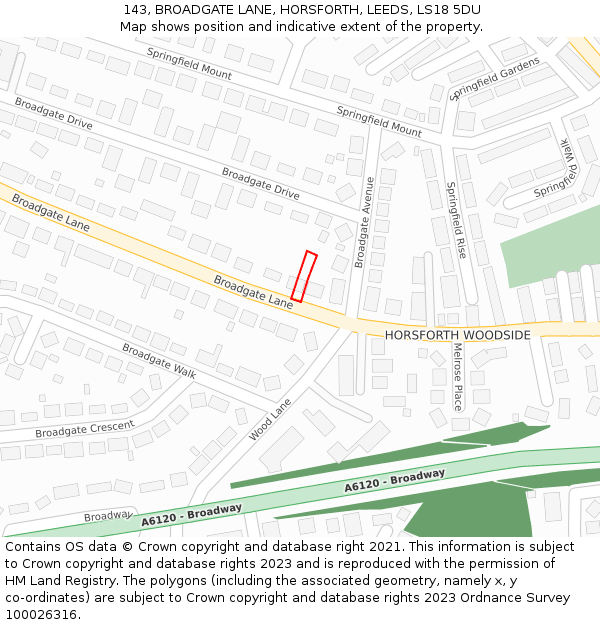 143, BROADGATE LANE, HORSFORTH, LEEDS, LS18 5DU: Location map and indicative extent of plot