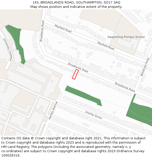 143, BROADLANDS ROAD, SOUTHAMPTON, SO17 3AQ: Location map and indicative extent of plot